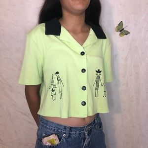 Vintage Highlighter yellow button down crop top